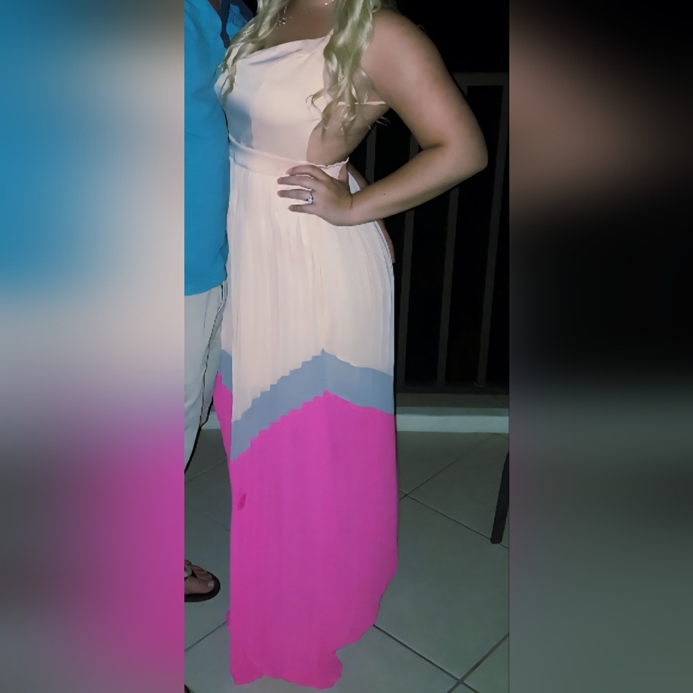 Buckle Pink and Gray Maxi Dress